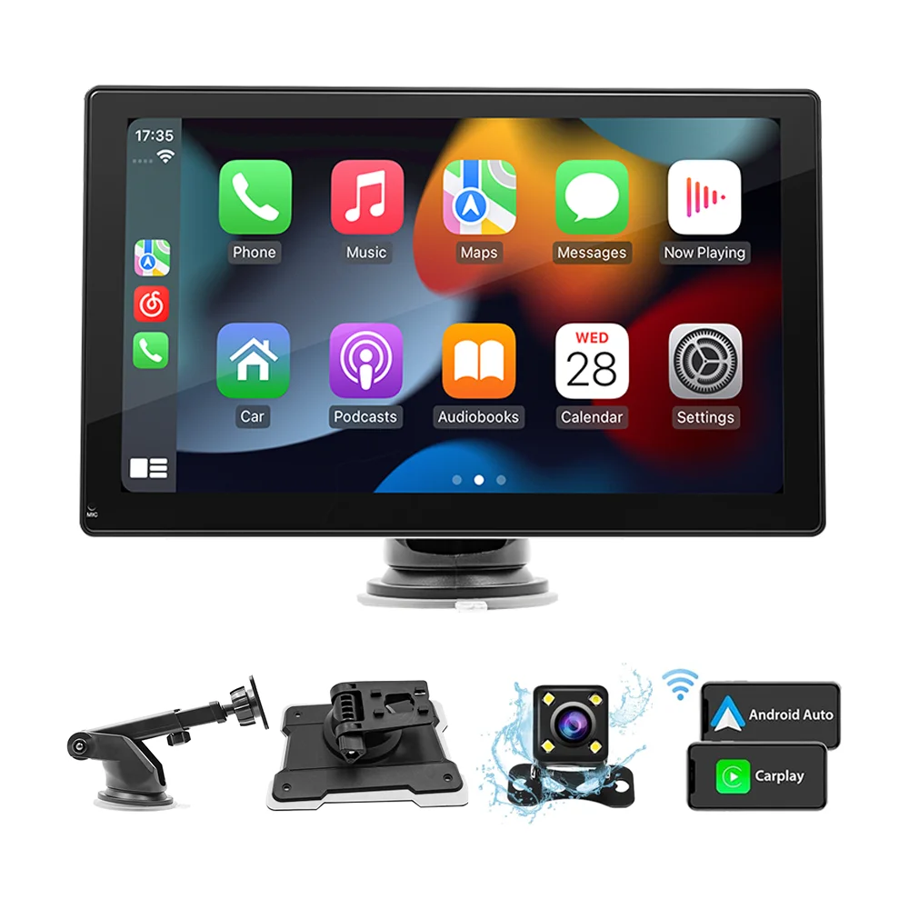 9 Inch Portable Wireless Car Stereo with CarPlay & Android Auto Mirror Link Touchscreen Monitor  Car MP5 Player