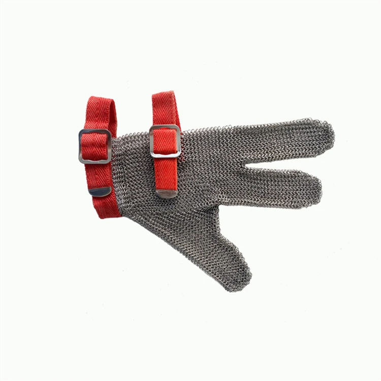 Three fingers stainless steel mesh glove, cut resistant chain mail gloves for kitchen butcher