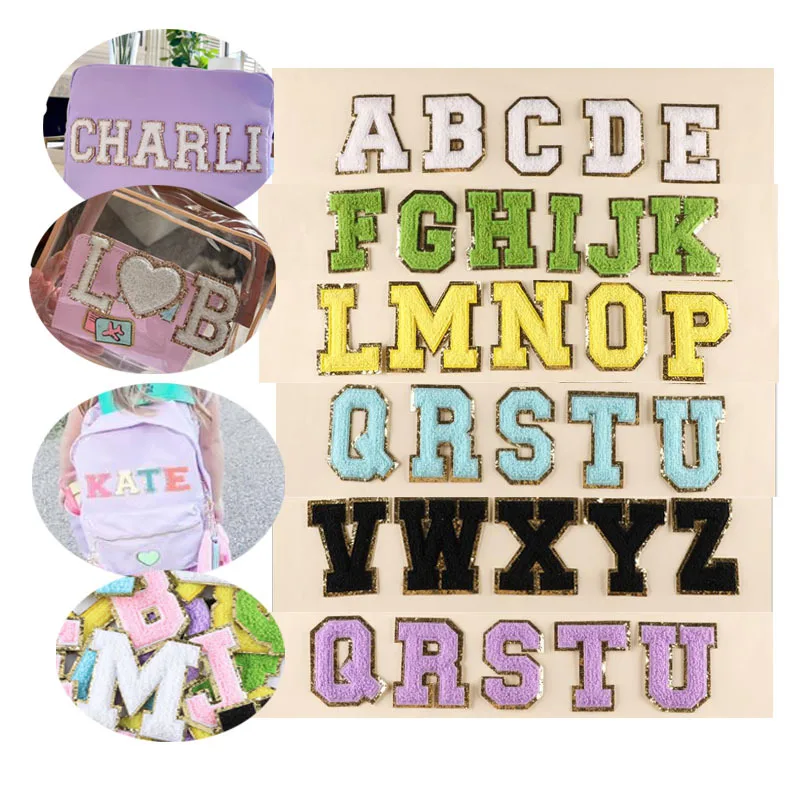 Custom Embroidery Rainbow  Letter Patch Towel Love Heart Heat Press Chenille Logo Patches No Minimum