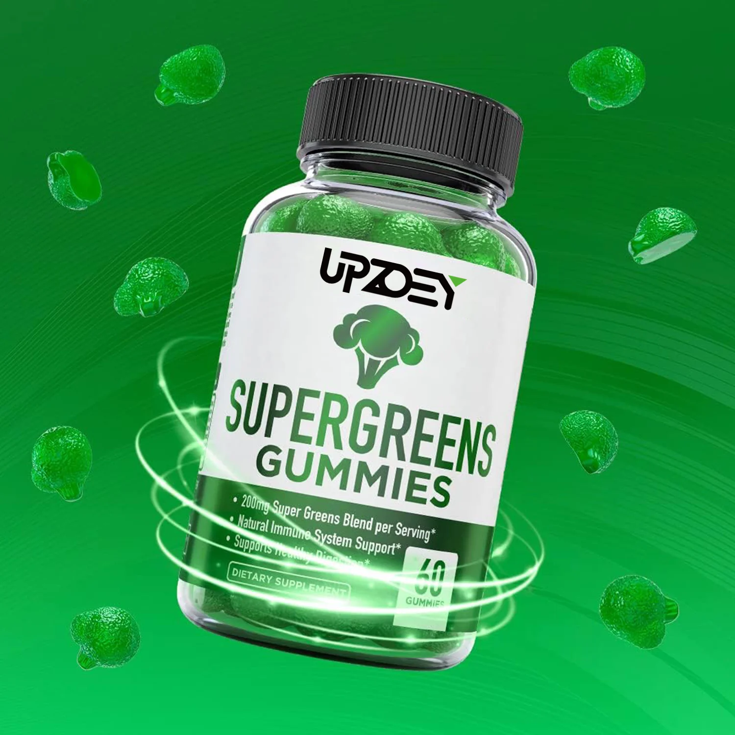 OEM organic Supergreens Gummies with Spinach, Broccoli, Moringa, Beet Root Boost Immune Health,Increase Digestion Healthy