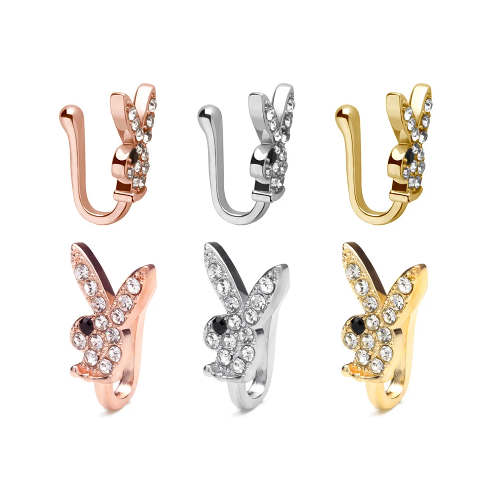 
Wholesale Clip On Non Piercing Stainless Faux Nose Rings Rose Gold Plating Rabbit Fake Nose Ring Vendors Women Body Jewelry 