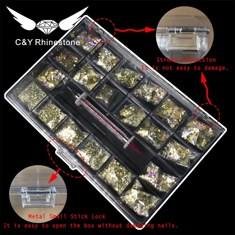 C&Y Custom Glass Rhinestone Top Set For Nails Flatback Design In Box Nail Rhinestones