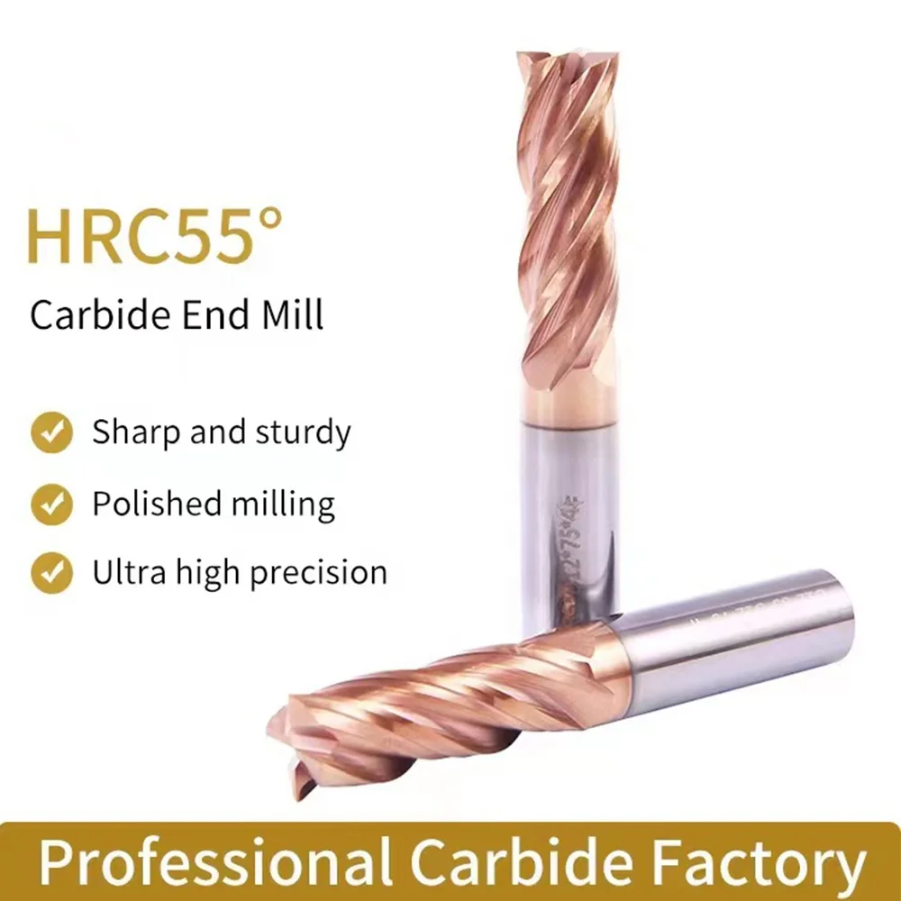 HRC55 1mm 50L Carbide Endmill Flat Milling Cutters Square Cutting Tool For Steel D1*50L