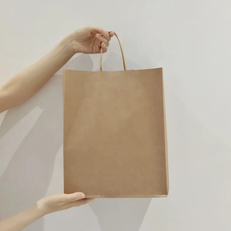 Custom Restaurant Food Delivery Take Out Recycled Packaging Color Kraft Paper Bag