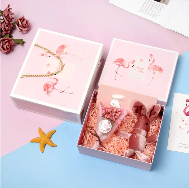 Custom Girl Series Flamingo Pink Box Wedding Gift Gox Tote Bag Set OEM Factory Direct Sales Free Design
