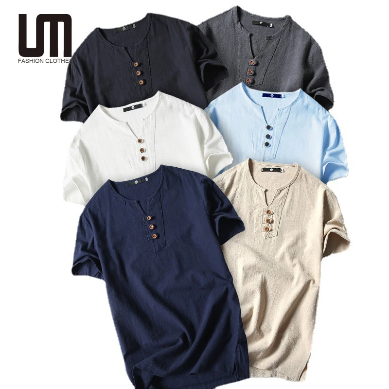 Liu Ming Hot Selling Men Casual Summer Short Sleeve Cotton Linen Tees Plus Size 5XL T Shirts