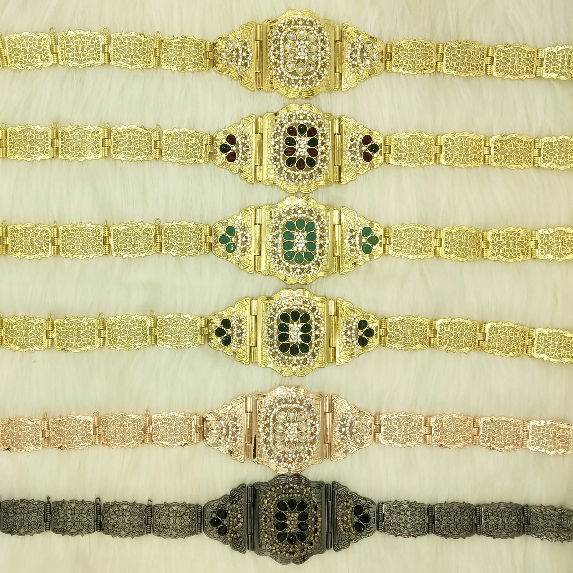 Sunspicems Chic Moroccan Belt for Women Gold Silver Color Rhinestone Waist Chain Adjustable Bridal Caftan Belt Wedding Jewelry S