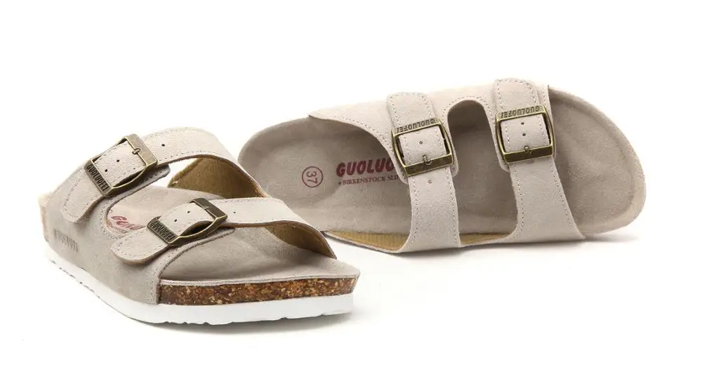 2020 Summer Slippers Metal buckle Cork Sole Flat Beach Sandals For Women Outdoors Casual Shoes