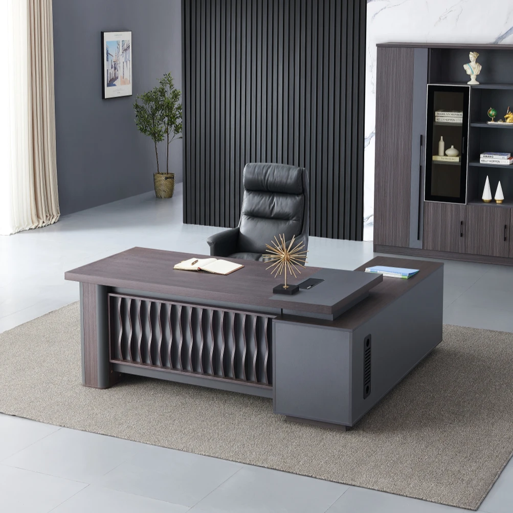 Factory price 2022 luxury ceo desk ejecutive escritorio 220cm 240cm modern three drawers L shaped wooden executive office table