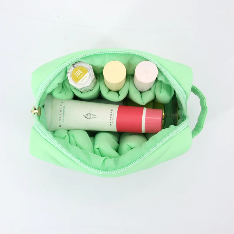 nylon cosmetic bag quilted puffy nylon bag waterproof portable nylon makeup brush set bag