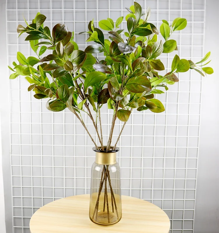 KEWEI 320 Golden Supplier Artificial Plant Eucalyptus 5 Forks Real Touch Latex 3D Printing Green Leaves Bundle