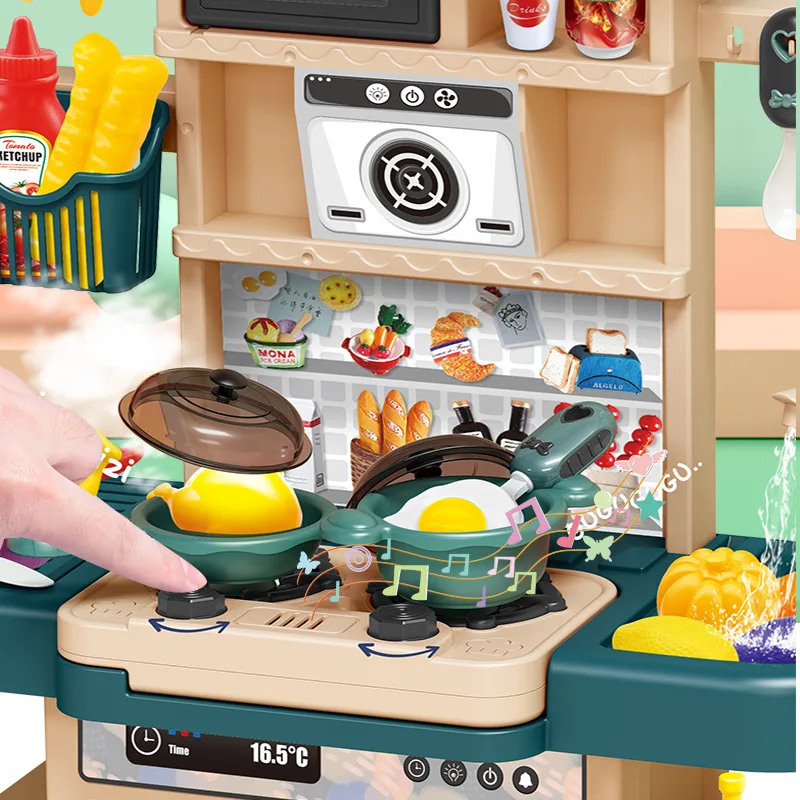 Kitchen Toy Set 43pcs Vocal Simulation Steam Kitchen Toys Pretend Play Children 73cm Kitchen Toy Set