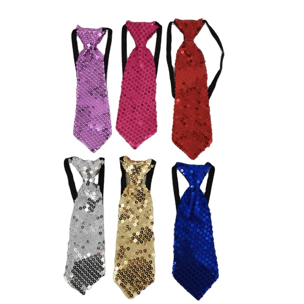 
Glitter Small Tie with Sequins and with elastic neck band adult size Carnival Party accessory Shiny Polyester neck tie 