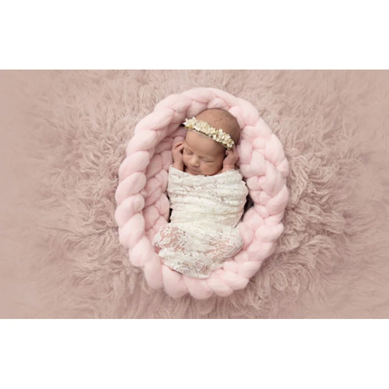 Newborn Photography Props Baby Photo Blanket 3.4M Infant Long Basket Acrylic Filler Braid Backdrop Bebe Fotos Stuffer Background