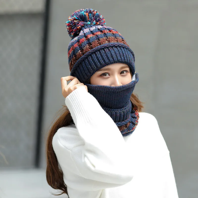 High Quality Colorful Winter Knitted Hat and Scarf Set for Women