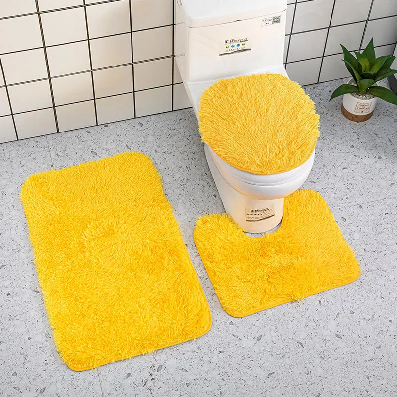 Customizable High Quality Soft Modern Non-slip Bottom multi-color Toilet Bath Floor Mat Rug 3 Pieces Bathroom Carpet Set