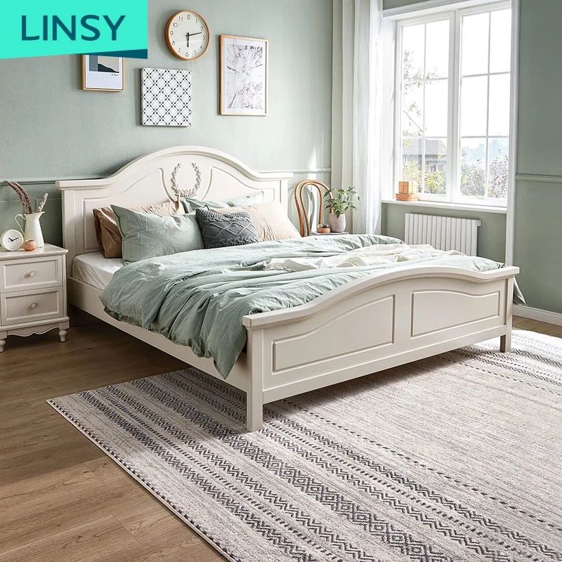Linsy Best Selling King Size Wooden Bed Frame Double Designs Solid Wood Bed BD4A