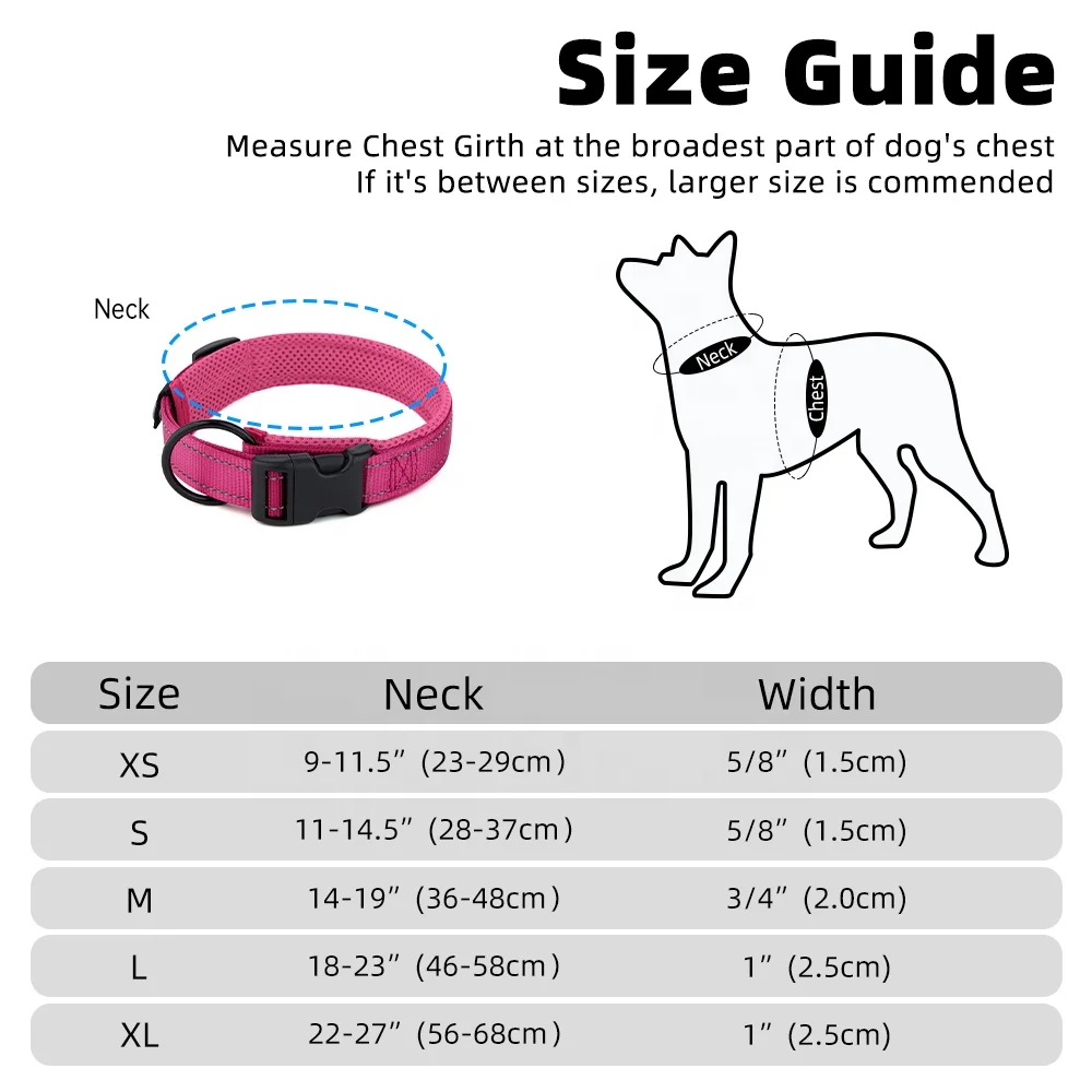 100% Pure Nylon Reflective Adjustable Pet Neck Collar Lead Heavy Duty O-Ring Style Pet Dog Collar With Comfortable Mesh Padding