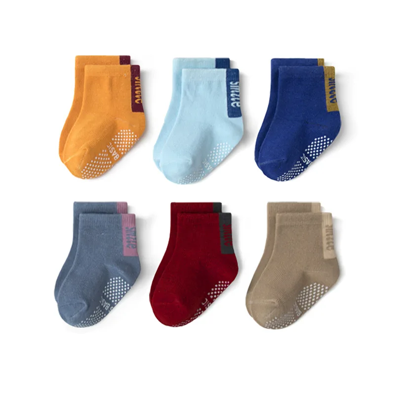 Hot Sale Baby Anti-Slip Home Socks Pure Color And Dot  Socks Girl Boy Knit Cute Custom Cotton Dress Kids Socks