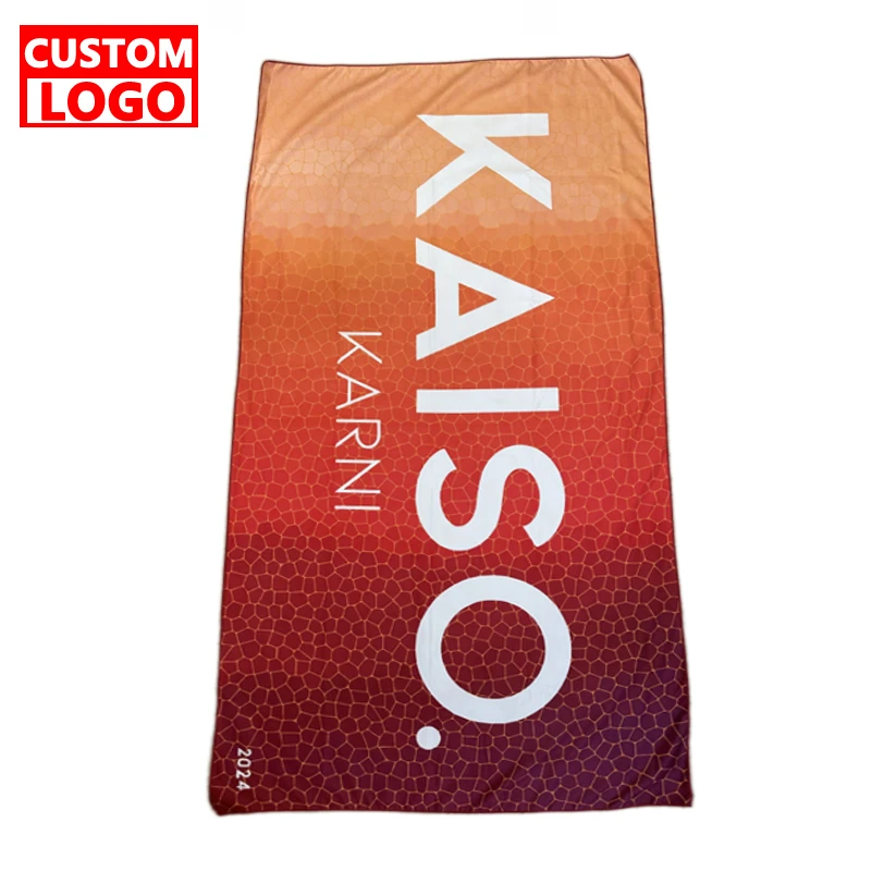 High Quality RPET Polyester Fabric Plastic Bottle Recycled Waffle Microfiber Beach Towel Custom Printed Oversized Travel Blanket