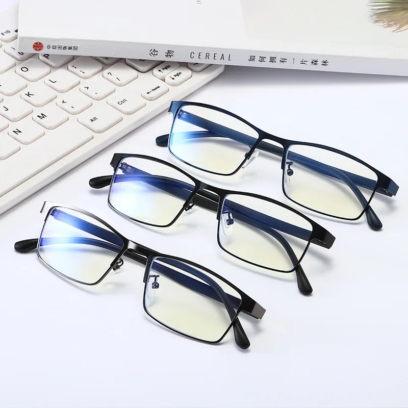 High quality Flat Mirror Business Stainless Steel Simple Anti blue light Glasses with metal hinge