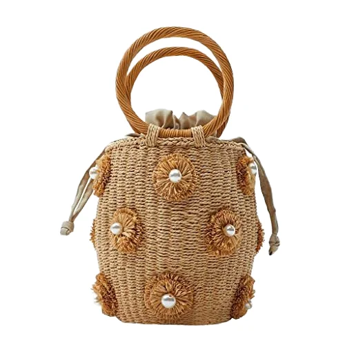 KALANTA Summer Flower Chain Handmade Rattan Beach Travel Dinner Woven Straw Bags for Women  Female Shoulder Casual Tote Handbag