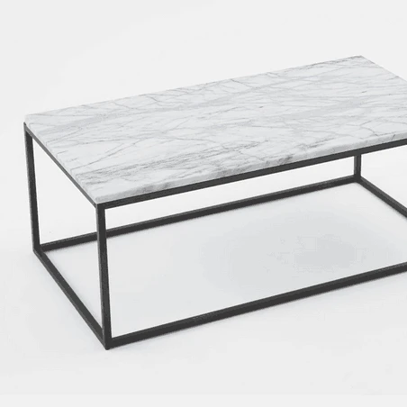 Квадратный белый мраморный журнальный столик со стальной рамой