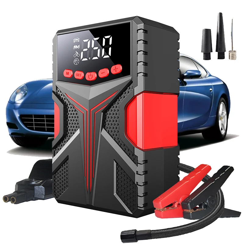 4 In 1 Functions 2000A Portable Car High Power Jump Starter Battery Pack With Air Compressor 12V Car Battery Jump Starter