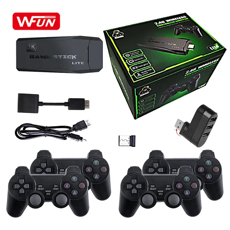 Support 4 players HD 4K Game Stick Console 64GB 10000+ M8 Video Game Consola with Four 2.4G Wireless Controllers