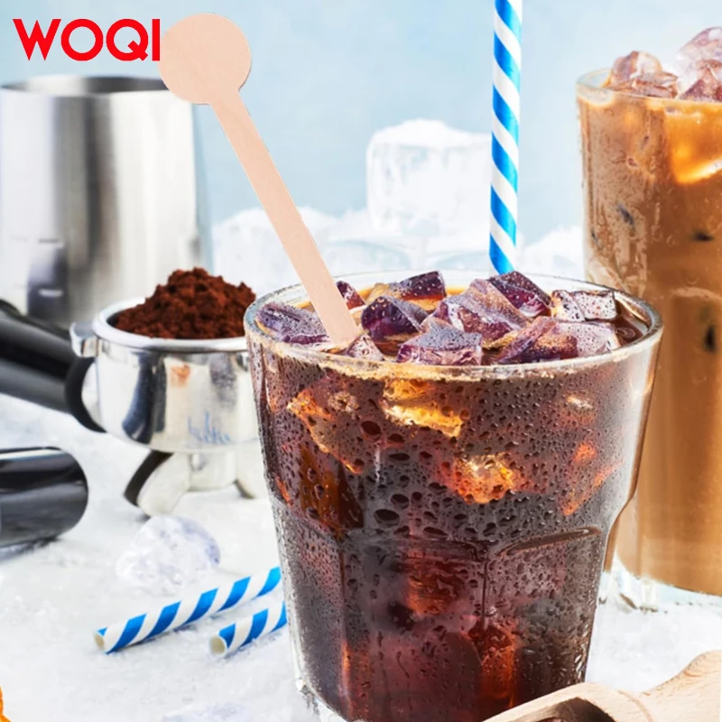 WOQI Hot Sale Food Grade Various Size  Disposable Natural Wooden Round Head Coffee Stirring Stick for Coffee Tea