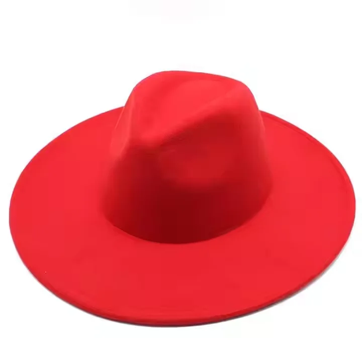 Factory Wide Brim Big Fedora Hat Panama Polyester Jazz Cowboy Fake Wool Large Fedora Hats