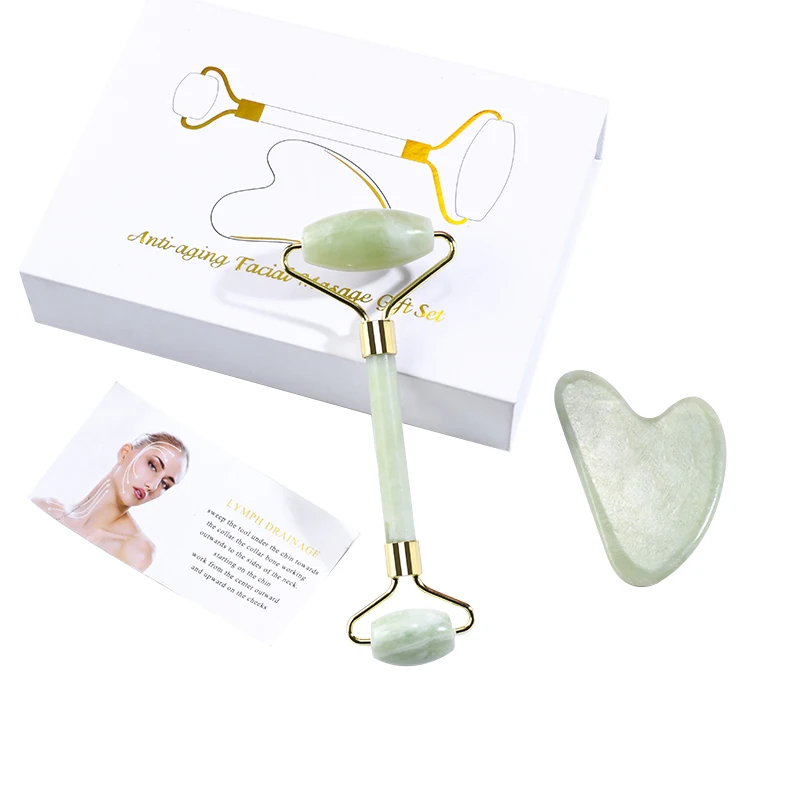 
Custom logo support high quality new noise free type best green jade roller gua sha tool for face 