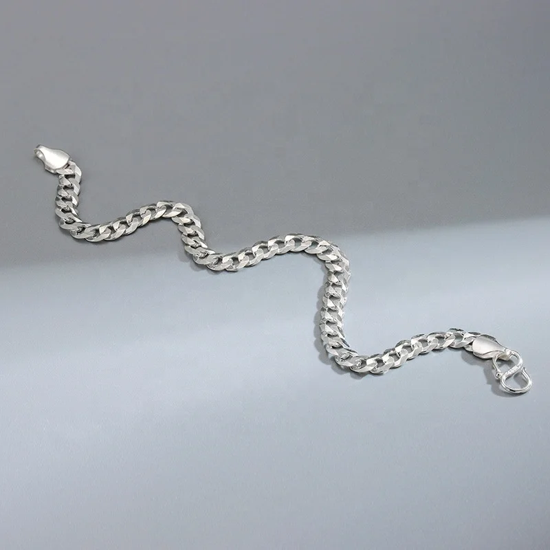 2021 New Trendy Cuban Link Chain Men Bracelet Classic S925 Sterling Silver 4/5/6/7mm Width Bracelet For Men Women Jewelry Gift