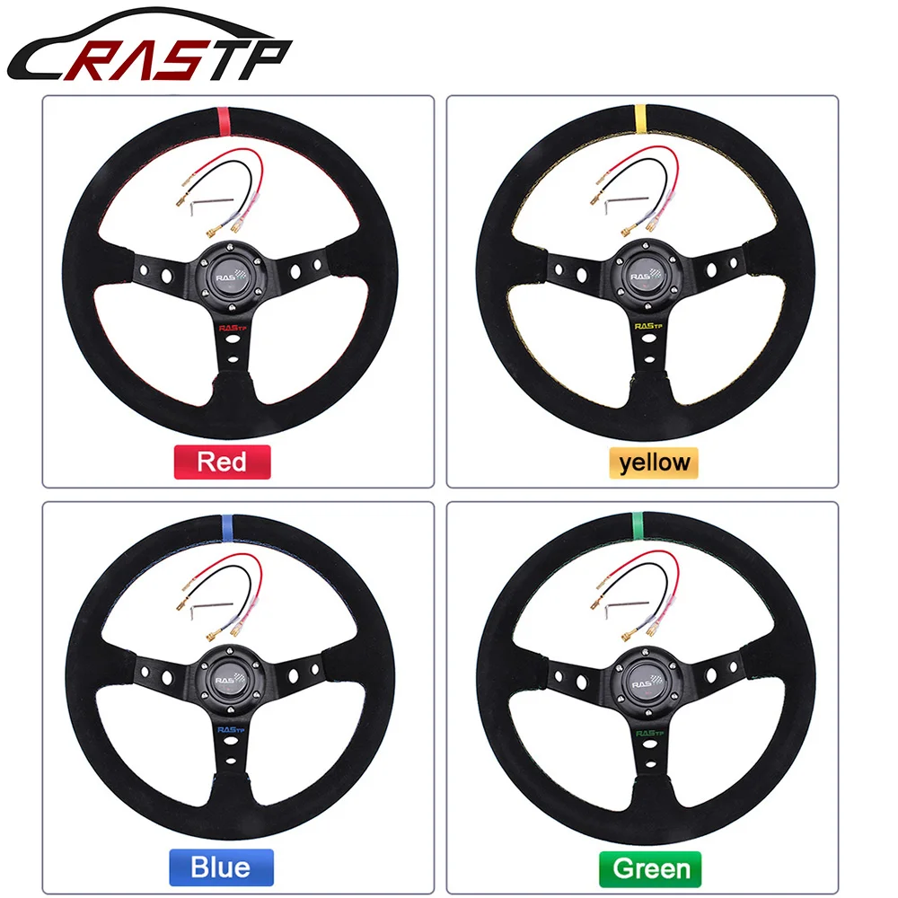 RASTP 14inch Suede Leather Deep dish Car sports Racing Drifting Steering