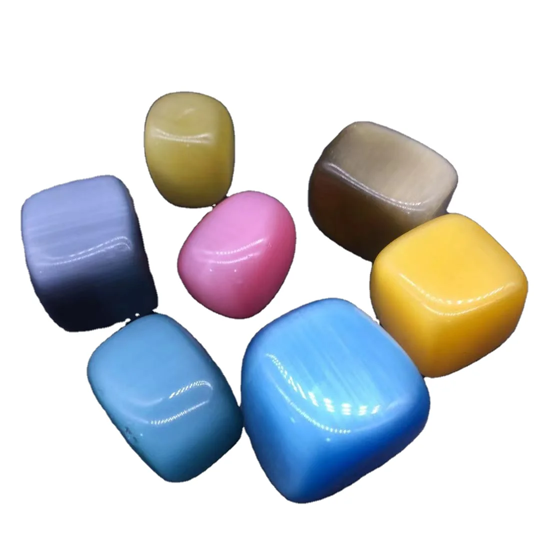 
Wholesale Natural Polished Cat Eye Square Tumbled Stone Crystal Square Macadam for Decoration 