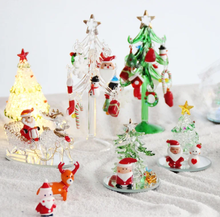 handmade luxury family ornaments artificial white star topper mini glass christmas tree decoration with pendant toy accessories