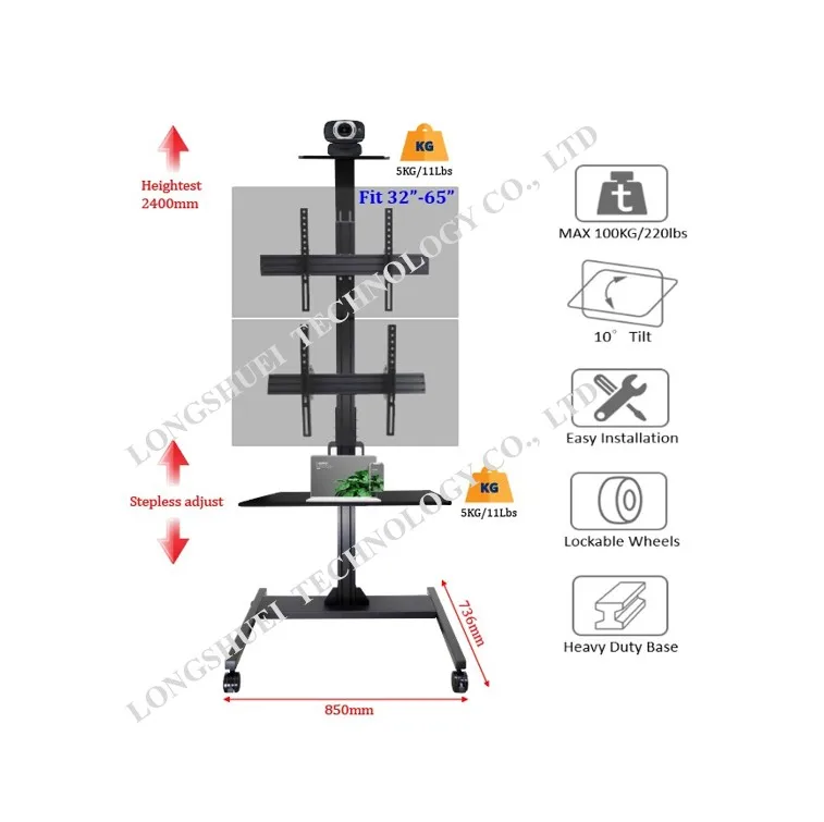 mobile tv stand with mount rolling tv cart