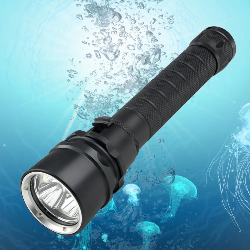 Rechargeable 3000 High Lumen LED Flashlight IP68 Waterproof Torch for Diving and Underwater Work Outdoor Lighting Solution