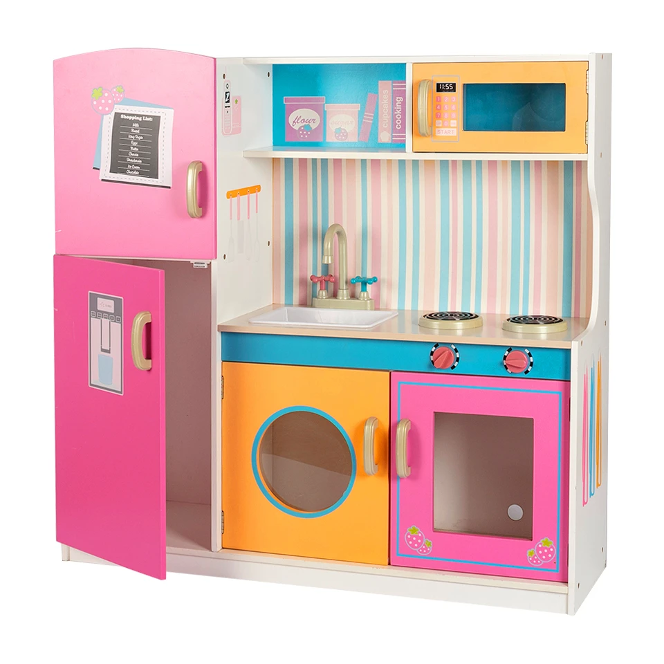 Детский игровой деревянный кухонный комплект для малышей с шкафом и раковиной-отличные подарки для девочек и мальчиков
