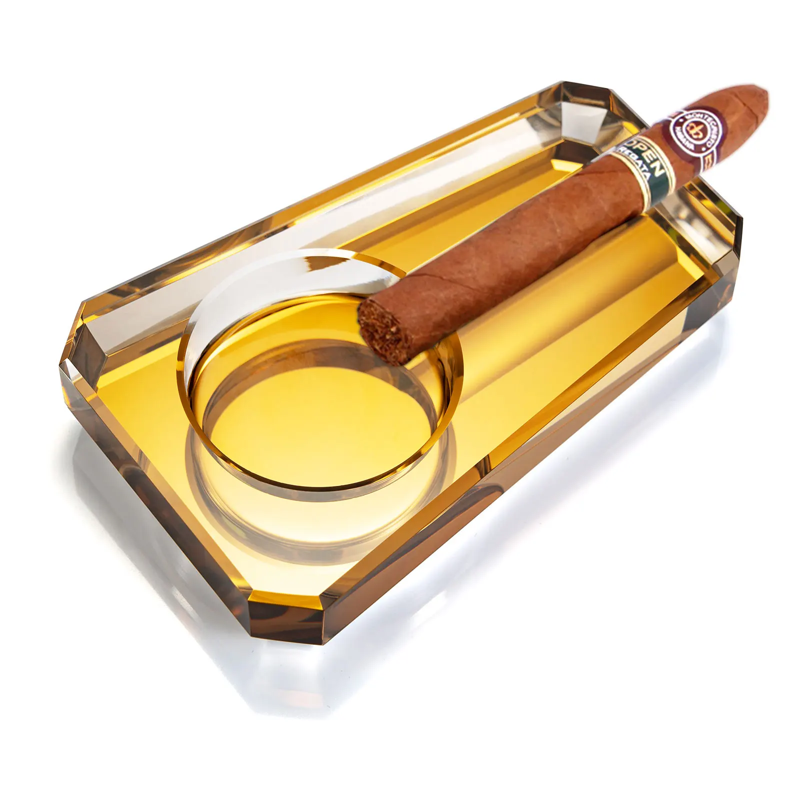 CIGARLOONG Large Hole Single Slot Crystal Glass Cigar Ashtray Practical Creative Personality for Indoor and Outdoor