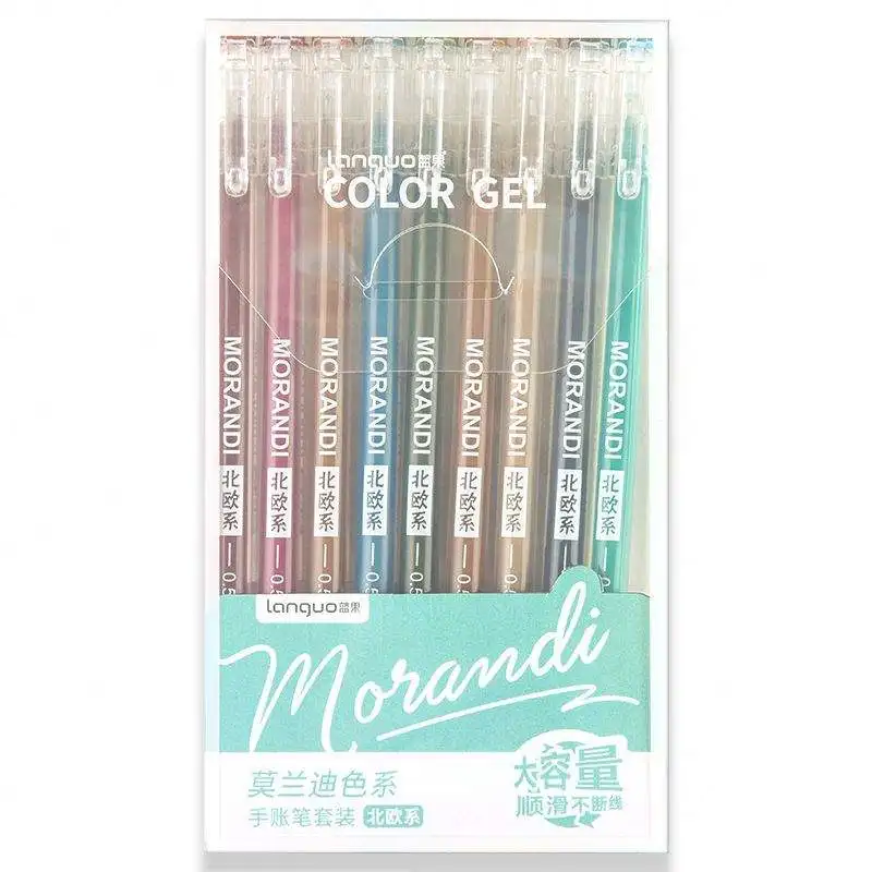 Multi Color Gel Ink Pens Marker Liner 0.5mm Ballpoint Vintage Stationery Gift Office School 9pcs Morandi Gray Pens Set
