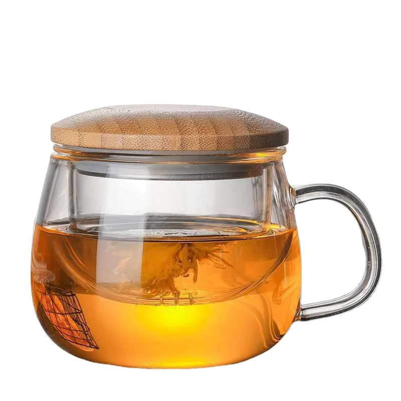 10oz Borosilicate Glass Tea Maker Cup with Removable Infuser Clear Filtrating and Bamboo Lid Thickened Milk Saucer Tea Mug