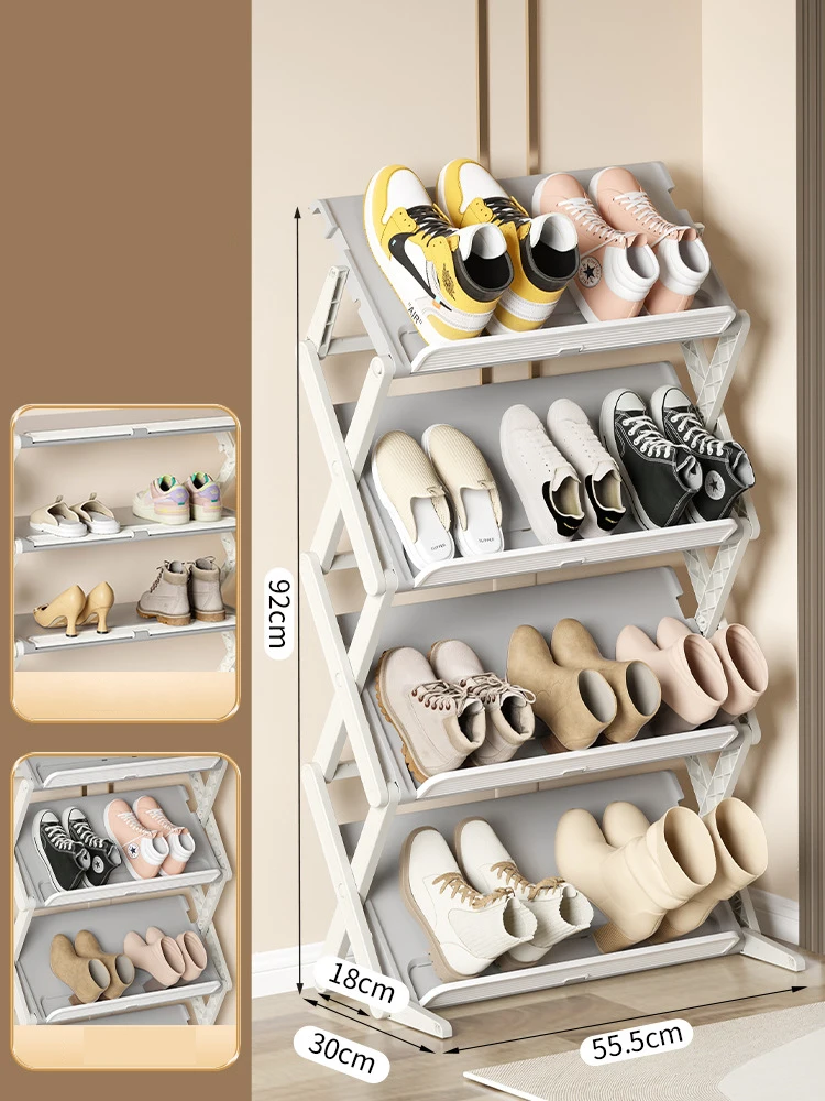 High Quality 4 Tier Portable Shoe Rack Metal Plastic Shoe Organizer Collapsible Foldable Simple Shoe Storage Rack Shelf