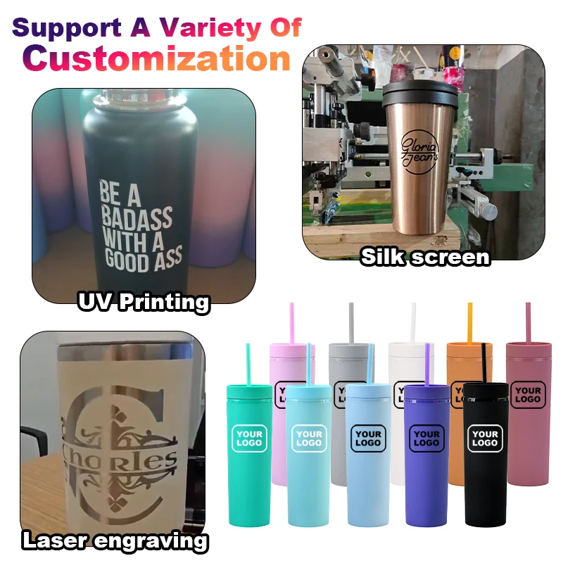 Custom Logo 16oz Plastic Tumbler Mug BPA Free Double Wall Colorful Plastic Cup With Lid and Straw