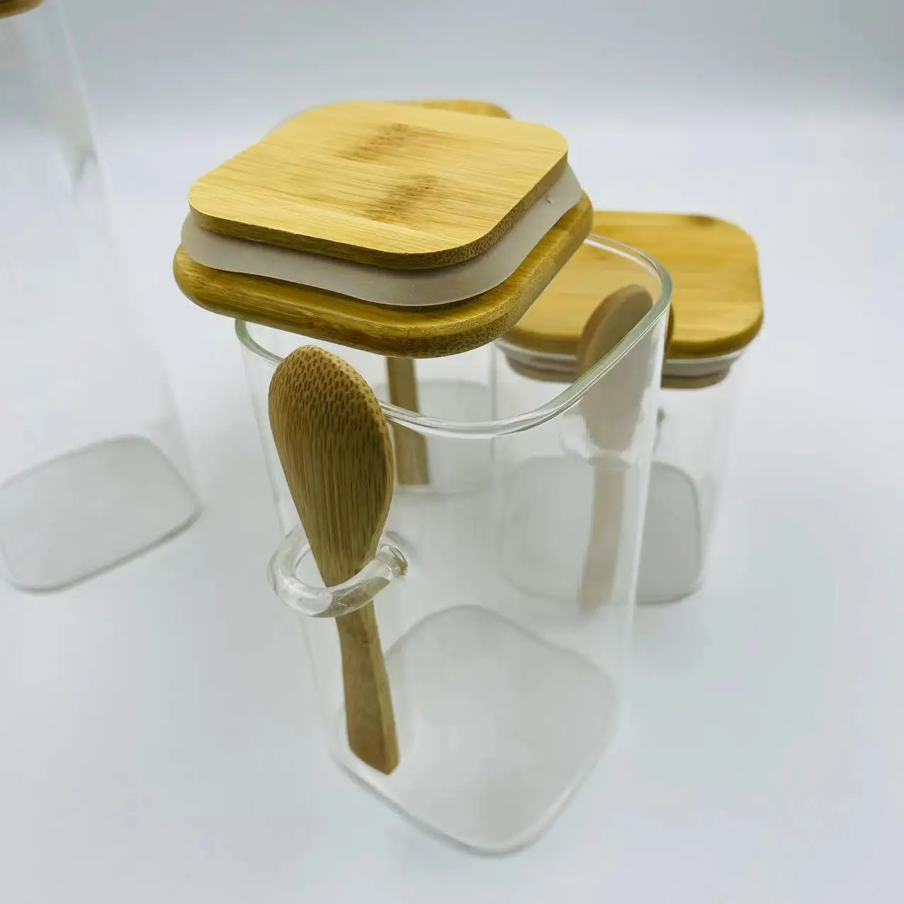 Glass Rotating Storage Jar Square Airtight Jar Glass Storage Jar With Square Lids