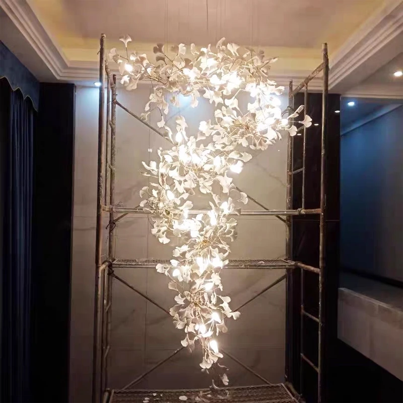 Modern flower hanging ceiling pendant lamps luxury hotel lobby ceramic luxury hotel lobby chandelier