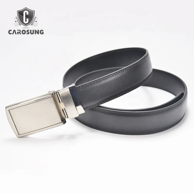 Carosung Slide Release Chrome Brushed Buckles Custom Leather Belts for Men Automatic Buckle in 32mm