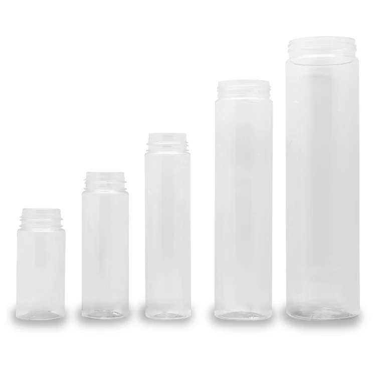 Cylinder Round Wide Mouth 100ml 200ml 250ml 500ml 1 Liter Empty PET Transparent Juice Plastic Bottles With Cap