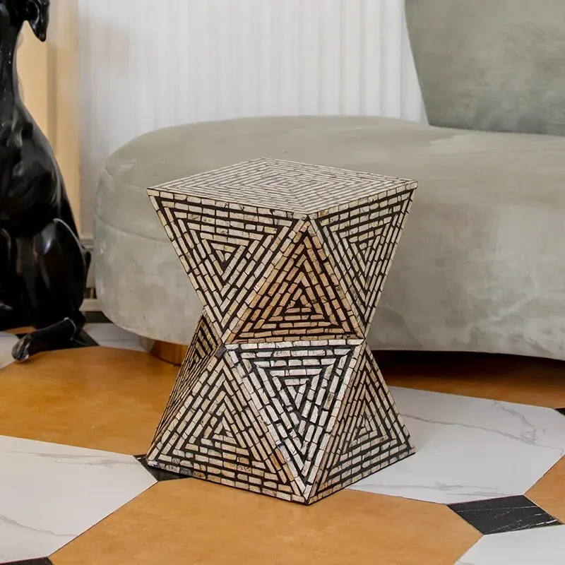 Grid Inlay Coffee Table Wood Side Table Console End Table for Living Room Furniture Modern Design 2024 Home Decoration Items
