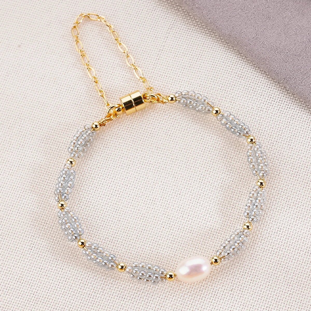 Fashion Jewelry Hollow Freshwater White Pear 18k Gold Plated Bangle Tennis Bracelet For Women Party Gift